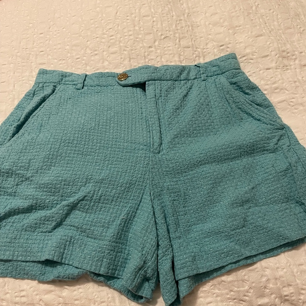New Draper James RSVP BasketWeave chino Shorts turquoise Size 14 plus